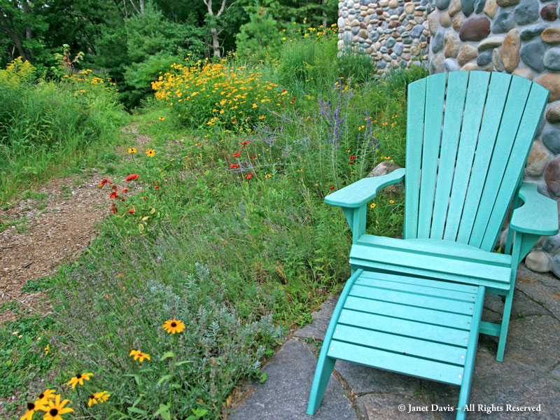 A Muskoka chair at my Lake Muskoka cottage - not quite jade-vine coloured, but close.