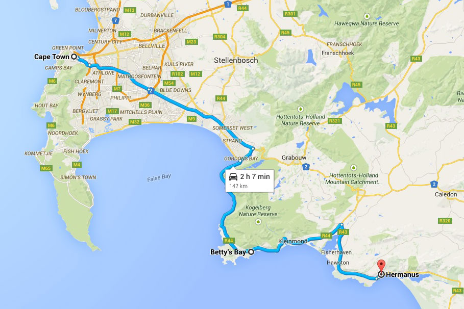 Map-Cape Town to Hermanus