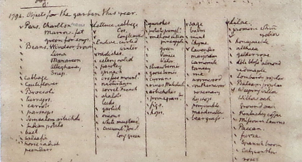 Thomas Jefferson Garden List-1794