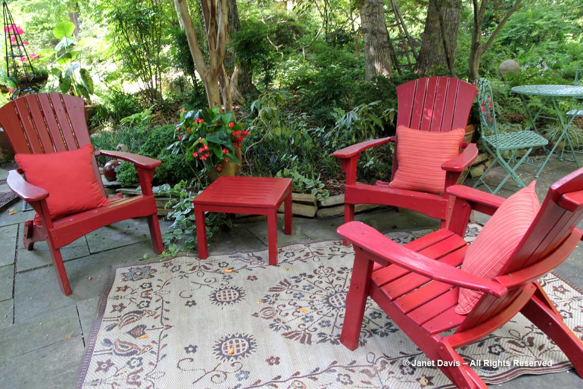 Peg Bier-Red Adirondack chairs