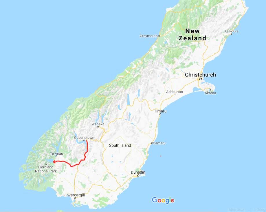 Queenstown to Fiordland-Google Map